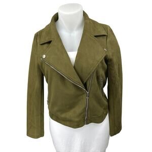 NEW Apperloth Green Suede Leather Long Sleeve Zip Up Biker Motorcycle Jacket XL